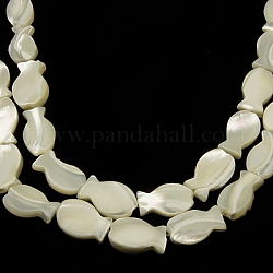Shell normal de perles blanches de brins, perles coquille en nacre, poisson, blanc, 16~17x10x3mm, Trou: 1mm, environ 24 pcs / brin, 16 pouce / brin