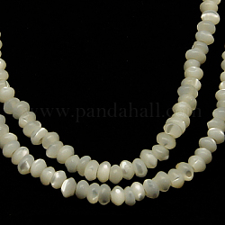 Bianco naturale perline shell fili, perle di madreperla, rondelle, bianco, circa4 mm di diametro, 2 mm di spessore, Foro: 1 mm, 171 pcs/filo, 16 pollice