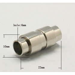 304 Stainless Steel Magnetic Clasps with Glue-in Ends, Column, Stainless Steel Color, 23x10mm, Hole: 6mm