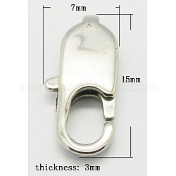 304 Stainless Steel Lobster Claw Clasps, Size: about 15mm long, 8mm wide, 3mm thick, hole: 2.8x5mm