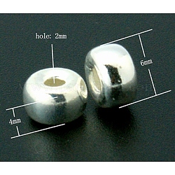 Granos del espaciador de plata de ley 925, rerondana plana, tamaño: aproximamente 6 mm de diámetro, 4 mm de espesor, agujero: 2 mm, aproximamente 200 unidades / 50 g
