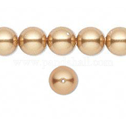 Austrian Crystal Pearls, 5811, Round, Crystal Bright Gold Pearl, Size: about 10mm in diameter, hole: 1.4mm, about 100pcs/bag