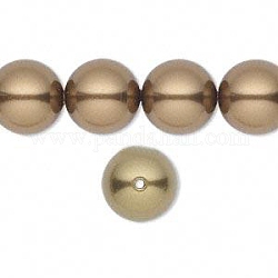 Austrian Crystal Pearls, 5811, Round Beads, Crystal Antique Brass Pearl, Size: about 12mm in diameter, hole: 1.4mm, about 100pcs/bag