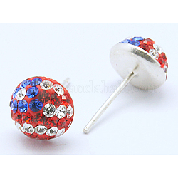 Austrian Crystal Ear Studs, with Sterling Silver Findings, Half Round, Colorful, 9mm, Pin: 0.8mm