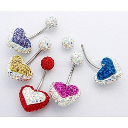 Austrian Crystal Belly Rings, with 316 Stainless Steel and Polymer Clay, Mixed Color, Size: Length: about 27mm long