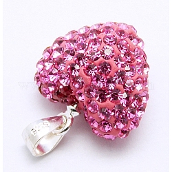 Austrian Crystal Charms, Mother's Day Gifts Making, with Polymer Clay and 925 Sterling Silver Findings, Heart, 209_Rose, about 13mm wide, 17mm long, 9mm thick, hole: 2mm