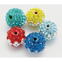 Austrian Crystal Beads, Pave Ball Beads, with Polymer Clay inside, Round, Mixed Color, 001AB_Crystal Aurore Boreale, Size: about 10mm in diameter, hole: 1.5mm