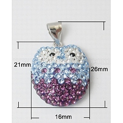 Austrian Crystal Pendants, with 925 Sterling Silver Pendant Bails, Owl, Colorful, Size: about 16mm wide, 21mm long, 6.5mm thick, hole: 4x3mm
