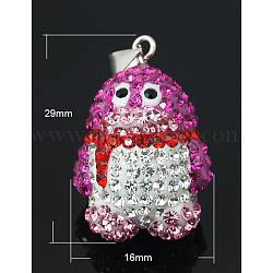 Austrian Crystal Pendants, with Sterling Silver Findings, Penguin, 502_Fuchsia, 29x16x13mm, Hole: 6x4mm