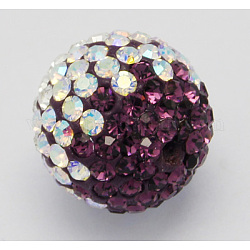 Austrian Crystal Beads, Pave Ball Beads, with Polymer Clay inside, Round, 101_Crystal+AB & 204_Amethyst, 12mm