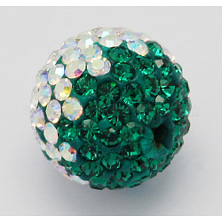 Perles de cristal autrichien, pavé de billes, avec de la pâte polymère à l'intérieur, ronde, 101 _crystal + ab, 205 _emerald, 12mm