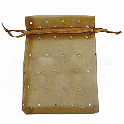 Organza Bags, with Paillette, Rectangle, Chocolate, about 10cm wide, 12cm long