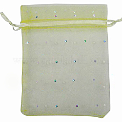 Organza Bags, with Paillette, Rectangle, Light Green, about 10cm wide, 12cm long