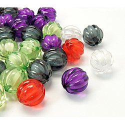 Pumpkin Transparent Acrylic Beads, Bead in Bead, Mixed Color, 16mm, hole: 2mm, about 245pcs/500g