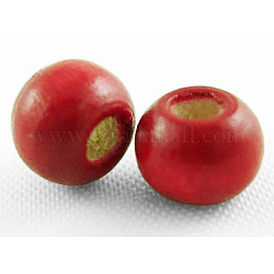 Dyed Natural Wood Beads, Round, Nice for Children's Day Gift Making, Lead Free, Red, about 6~7mm wide, 5~6mm high, Hole: 1.5mm, about 14600pcs/1000g