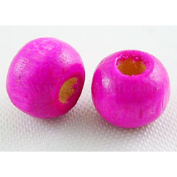 Perles en bois naturel teint, ronde, bien pour faire des cadeaux pour la fête des enfants, sans plomb, fuchsia, environ 6~7 mm de large, hauteur de 5~6 mm , Trou: 1.5mm, environ 14600 pcs/1000 g