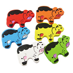 Mixed Color Wood Beads, Lovely Animal Beads, Gifts Ideas For Children's Day, Cow, Lead Free, Dyed, about 33mm long, 22mm wide, 4.5mm thick, hole: 2.5mm, 420pcs/500g