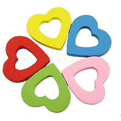 Wood Beads, Dyed, Mother's Day Craft Beads, Lead Free, Heart, Mixed Color, about 27mm long, 28mm wide, 4mm thick, hole: 2mm