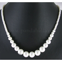 Collier de perles de verre de 21 pouce, blanc, perle: 4~12 mm