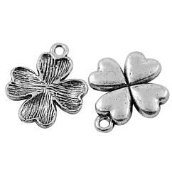 Pendente in lega stile tibetano,  piombo e cadmio libero, trifoglio, argento antico, 21x17.5x2.5mm, Foro: 1.5 mm