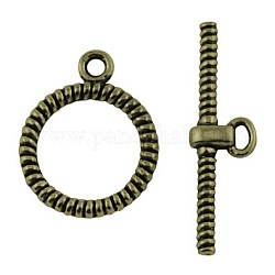Tibetan Style Toggle Clasps, Lead Free & Cadmium Free, Antique Bronze, Ring: 16x2mm, Hole: 2.5mm, Bar: 27x7.5mm, Hole: 2.5mm