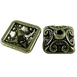 Тибетского стиля колпачков, квадратный, без кадмия, без никеля и без свинца, античная бронза, 10x10x5 мм, отверстие : 2 мм