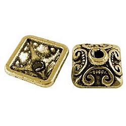 Tibetischen Stil Kappen, Viereck, Cadmiumfrei und Nickel frei und Bleifrei, Antik Golden, 10x10x5 mm, Bohrung: 2 mm