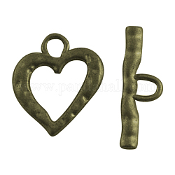 Chiusure toggle di sitle tibetano, lega zinco, cuore,  piombo e cadmio libero, bronzo antico, 26x23x2mm, Foro: 5 mm