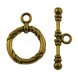 Tibetan Style Alloy Toggle Clasps, Lead Free, Round, Antique Golden, Round: 21mm, Bar: 34x10mm, Hole: 3mm