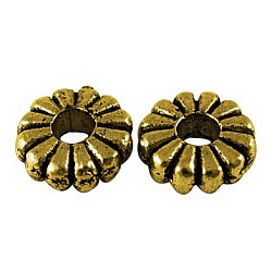 Abalorios entrepieza de estilo tibetano, sin cadmio y níquel , sin plomo, plano y redondo, color dorado antiguo, tamaño: aproximamente 7 mm de diámetro, 2.1 mm de espesor, agujero: 2 mm, 2385 unidades / 1000 g