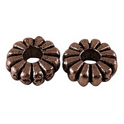 Tibetan Style Spacer Beads, Cadmium Free & Nickel Free and, Lead Free, Flat Round, Red Copper Color, Size: about 7mm in diameter, 2.1mm thick, hole: 2 mm, 2385pcs/1000g