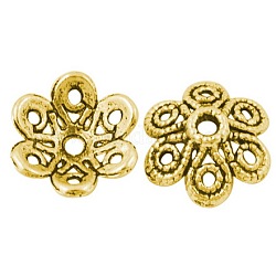 Cappucci di perline fantasia in lega di stile tibetano, 6 -petal, cadmio & nichel &piombo libero, oro antico, 12.5x12.5x4mm, Foro: 1.5 mm, circa 2640pcs/1000g
