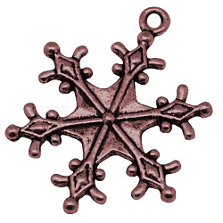 Zinc Tibetan Style Alloy Pendants, Snowflake Pendants, Charms for Christmas Day Gift Making, Lead Free & Cadmium Free & Nickel Free, Red Copper, about 29mm long, 22mm wide, 3mm thick, hole: 2mm