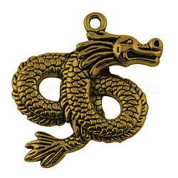 Tibetan Style Pendants, Lead Free & Nickel Free , Dragon, Antique Golden, 44x38x4mm, Hole: 3mm