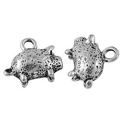 Tibetan Style Alloy Pendants, Cadmium Free & Lead Free, Piggy Charms, Antique Silver Color, Size: about 15mm long, 17mm wide, 7mm thick, hole: 2mm