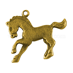 Pendente in lega stile tibetano, cadmio & nichel &piombo libero, cavallo, oro antico, 27x24x2mm, Foro: 2 mm