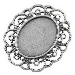 Tibetischen Stil Cabochon-Fassung, Oval, Antik Silber Farbe, Bleifrei, Nickel-und cadmium frei, 42x34.5x3.5 mm, Bohrung: 1 mm, Fach: 24x17.5 mm, ca. 120 Stk. / 1000 g