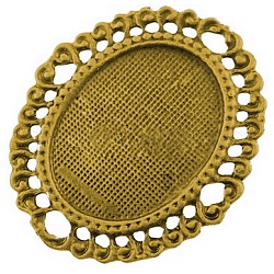 Тибетского стиля кабошон разъем сеттинг, овальные, античное золото , 55x47x2 мм, отверстие : 6 мм, лоток : 28x37 мм, Около 60 шт / 1000 г