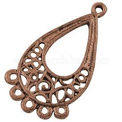 Tibetan Style Chandelier Components Links, Red Copper, 28x15.5x1mm, Hole: 1.5mm, about 735pcs/1000g, Lead Free and Cadmium Free