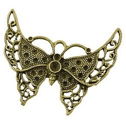 Grand papillon style tibétain supports pendentif en strass, bronze antique, sans plomb et sans cadmium, 55x43x2mm, Trou: 6mm, environ 120 pcs/1000 g