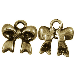 Tibetan Style Alloy Pendants, Lead Free & Cadmium Free & Nickel Free, Bowknot, Antique Bronze, about 8mm long, 8mm wide, 2mm thick, hole: 1mm