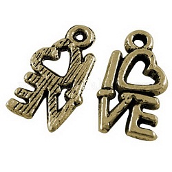 Tibetan Style Alloy Pendants, Lead Free, Nickel Free and Cadmium Free, Letter, Antique Golden, 14.5x8mm, hole: 1mm
