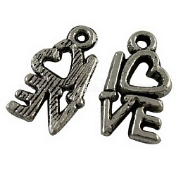 Tibetan Style Alloy Pendants, Lead Free and Cadmium Free, Antique Silver, Letter, 14.5x8mm, hole: 1mm
