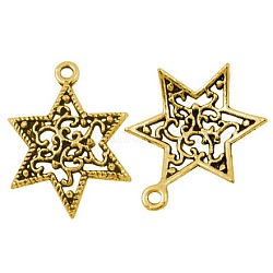 チベット風チャーム  鉛フリー及びカドミウムフリー  ユダヤ人のために  ダビデの星  アンティーク黄金  24x18x3mm  穴：1.5mm