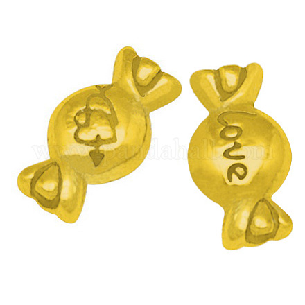 チベット風合金ビーズ  バレンタインデーのために  キャンディ彫らハートと愛  ゴールドカラー  鉛フリー＆カドミウムフリー＆ニッケルフリー  11x6x3mm  穴：1mm TIBEB-R035-G-FF-1