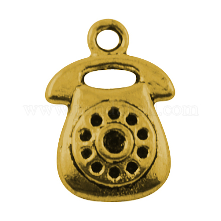 チベット風チャーム  鉛フリーとニッケルフリー  電話  アンティーク黄金  18x12x3mm  穴：2mm TIBEP-3763-AG-FF-1