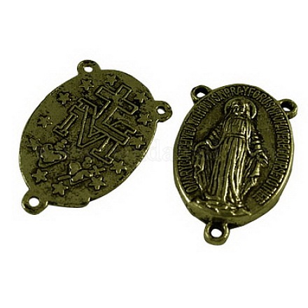 Holy Oval Carved Virgin Mary Tibetan Style Alloy Chandelier Component Links TIBEP-LF0961YKG-AB-LF-1