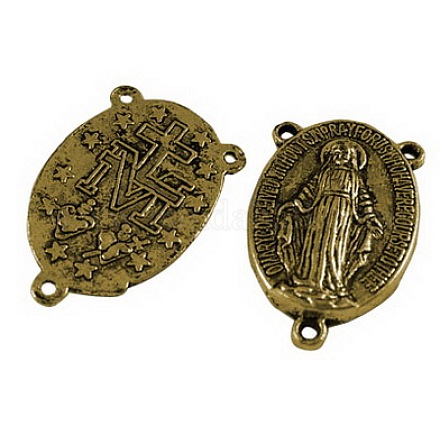Holy Oval Carved Virgin Mary Tibetan Style Alloy Chandelier Component Links TIBEP-LF0961YKG-AG-FF-1