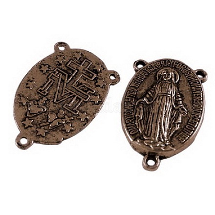 Holy Oval Carved Virgin Mary Tibetan Style Alloy Chandelier Component Links TIBEP-LF0961YKG-R-FF-1