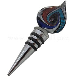 Handmade Lampwork Bottle Stoppers, Alloy Base, Twist, Colorful, Size: about 132mm long, 41mm wide